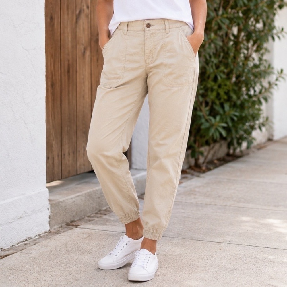 Gap Womens Girlfriend Jogger Pants Beige Khaki Cotton Size 10 Casual Utility